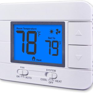 Non Programmable Thermostat for Home 1 Heat/ 1 Cool Single-Stage System, with Room Temperature Monitor (LCD Blue Backlit Screen)